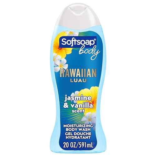 Softsoap Moisturizing Body Wash Hawaiian Luau, Jasmine and Vanilla Scent, 20 oz Bottle, 4 Pack