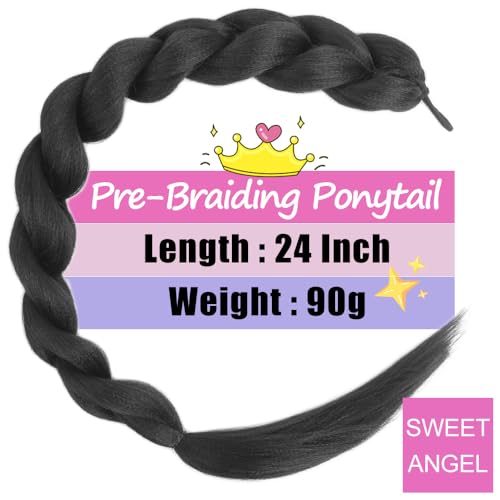 24 Inch Black Braided Ponytail Extension for Daily Wear