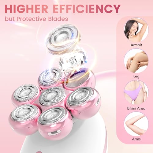 Electric Razors for Women, 7D Rotary Shaver for Legs Bikini Rechargeable, Wet/Dry Hair Removal Kit for Whole Body, Cordless Lady Trimmer Groomer, Wider Shaving Surface, Peach