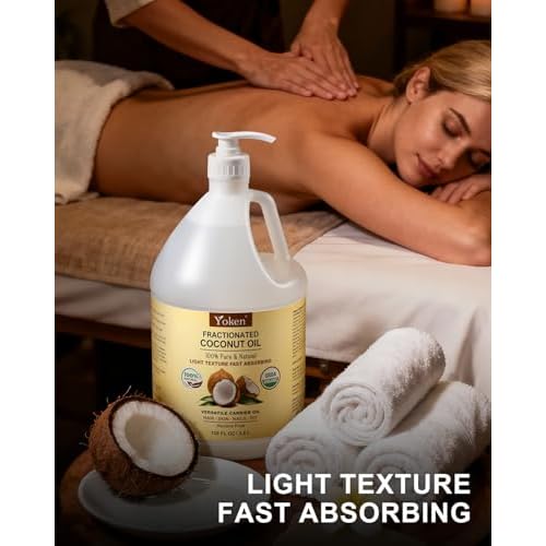 USDA Organic Fractionated Coconut Oil, 1 Gallon (128 Fl Oz), Liquid Coconut Oil for Massage & Bulk Use, Professional Body & Carrier Oil, Unscented, Hexane Free