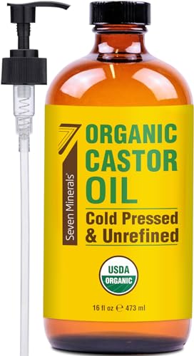 Seven Minerals Organic Castor Oil 16oz Glass Bottle