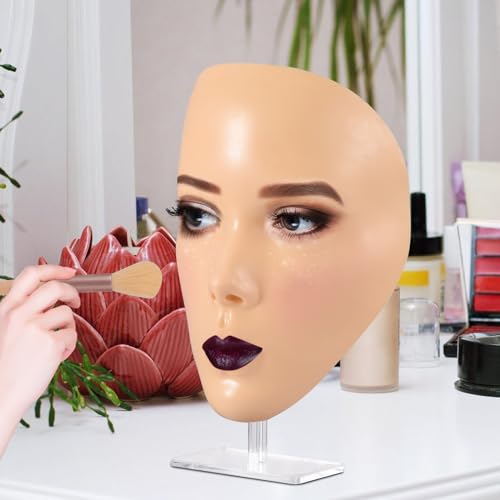 3D Makeup Practice Kit, Reusable Silicone Practice Face Board/Makeup Mannequin Face,with Brushes&Eyebrow Pencils&Eyelashes&Bag&Eyeshadow&Lipstick