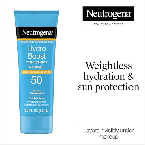 Neutrogena Hydro Boost Water Gel Sunscreen SPF 50, Oil?Free Hydrating & Water?Resistant Face & Body Sunscreen Lotion, Non?Greasy, Broad Spectrum, Lightweight Moisturizer, 3 fl oz, Pack of 3