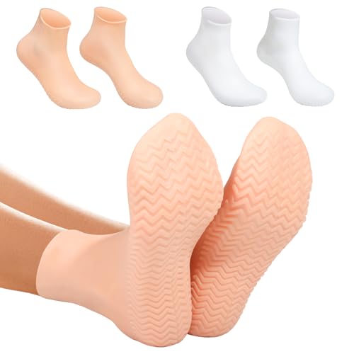 XL Silicone Moisturizing Socks for Dry Cracked Feet, 2 Pairs - Non-Slip