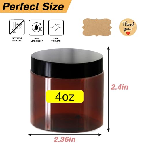 4 oz Plastic Containers with Lids 105pcs Amber Plastic Jars with Lids 4 Ounce Containers Travel Size Jars? Great for Lip Scrub, Body Butters, Cream, Slime, Craft Storage