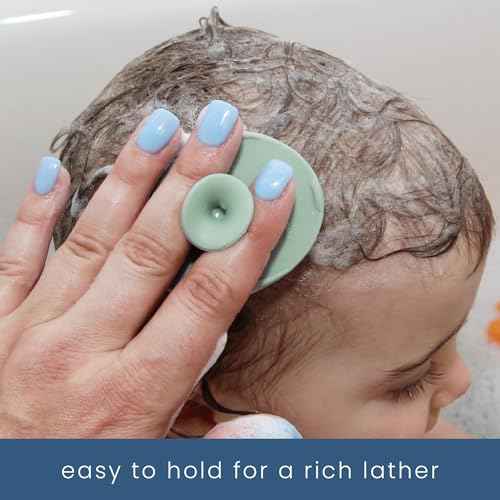 S&T INC. Exfoliating and Massaging Cradle Cap Bath Brushes for Baby, Silicone - 2 Inch x 2.5 Inch, Sage Green & Cream, 2 Pack