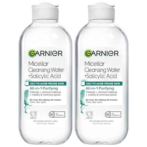 Garnier Micellar Water with Salicylic Acid, All-in-1 Mattifying Facial Cleanser and Makeup Remover for Oily and Acne Prone Skin, 13.5 Fl Oz, Pack of 2