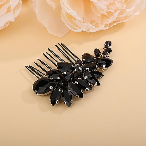 Teyglen Rhinestone Wedding Hair Comb in Black (Crystal, 8*5cm/3.14*1.96in., Alloy+Rhinestones + Crystal, Sparkly Headpiece for Women & Girls)