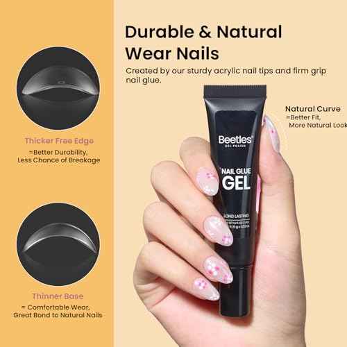 Beetles Gel Nail Kit Short Almond Gift Spree, with Dehydrator and Primer, 576Pcs Half Matte Etch-X Gel Nail Tips Solid Nail Glue Mini Lamp Acrylic Tips Easy DIY Extension Set Gift for Women