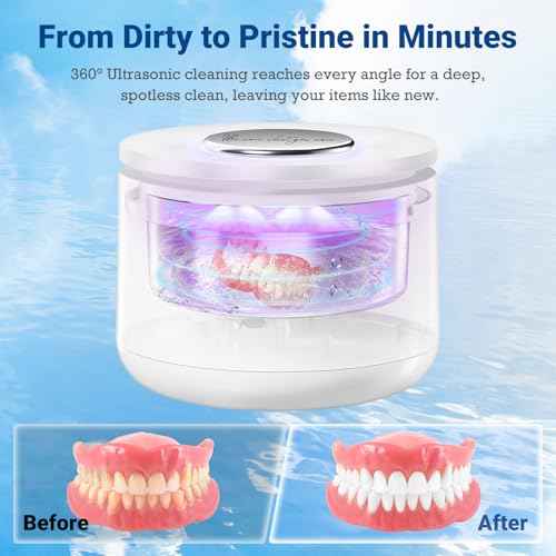 Ultrasonic Retainer Cleaner - 45kHz Retainer Cleaner Machine Dental Cleaning Pod for Dentures, Mouth Guard, Night Guard, Toothbrush Heads, Jewelry with 3 Modes & 160ML Capacity