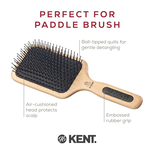 Kent PF17 Large Cushion Paddle Brush, Taming Fine Pins Hair - Detangling Long, Thick, Curly Hair, Scalp Massager, Growth Stimulator. Wet or Dry Use. Made in England