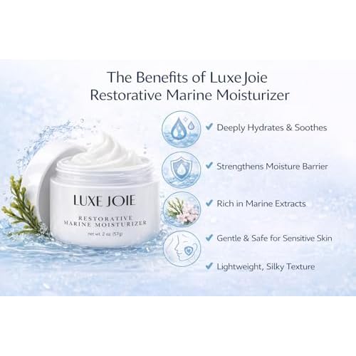 LuxeJoie Restorative Marine Moisturizer ? Lightweight Hydrating Face Cream for Dry & Sensitive Skin ? Hyaluronic Acid, Aloe & Antioxidants ? Non-Greasy Daily Moisturizer ? 2 oz