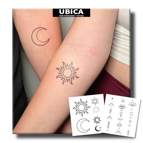Sun & Moon Semi Permanent Tattoo - 2 Sheets, 1-2 Weeks