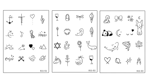 Cute Kawaii Temporary Tattoo Stickers - 6 Sheets Black Designs