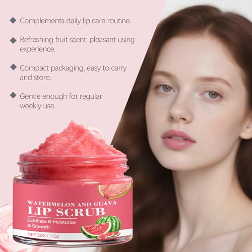 Watermelon Guava Lip Scrub – Sugar Exfoliator for Dry Lips, 30g