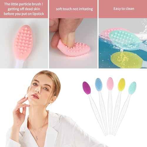 50 Pcs Lip Scrub Brush,Lip Scrubber Exfoliator,Double-Sided Silicone Lip Brush Tool for Men Women Lip Lightening, Lip Exfoliator Scrubber Tool for Dark Lips