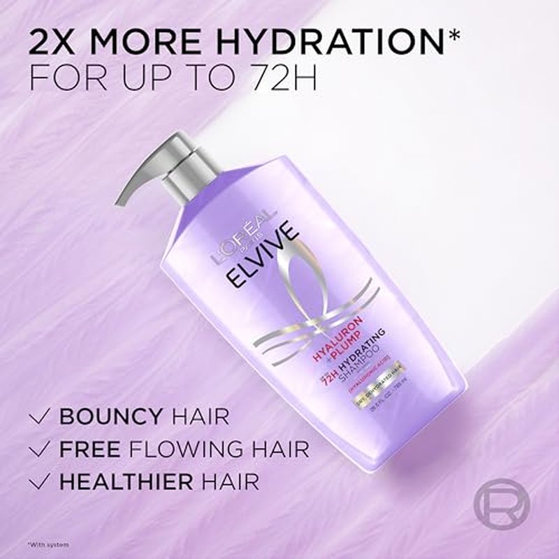 L'Oreal Paris Elvive Hyaluron Plump Shampoo & Conditioner Set - 72H Hydration for Dry Hair