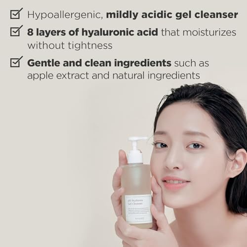 HYGGEE pH Hyaluron Gel Cleanser - Hyaluronic Acid Hydrating Face Wash - pH Balancing Formula for All Skin Types - Hypoallergenic Mild Makeup Cleansing Gel (1.69 fl.oz.)