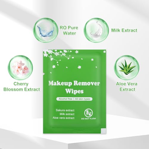 100 PCS Makeup Remover Wipes, Individually Wrapped Wet Wipes for Makeups Remover, Travel Size Facial Cleansing Wipe Bulk, Makeup Wipe for Travel Wedding Hotel