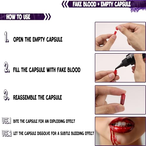 BOBISUKA Halloween Fake Blood Set - Fake Blood Spray & Dark Fake Blood with 10 Empty Fillable Blood Capsules, Realistic Washable Makeup Blood for Halloween Cosplay Theater SFX Makeup
