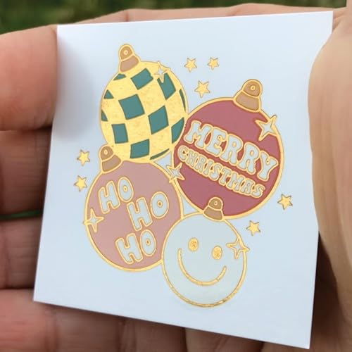 Retro Christmas Temporary Tattoos/Pack of 36/ Full Color with Gold Metallic Highlights/Christmas Party Favor/Stocking Stuffer/Removable