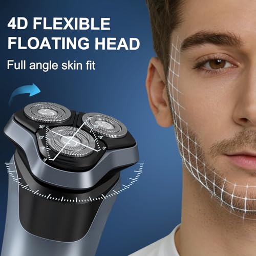 Electric Shavers for Men, 150-Min Runtime, Wet/Dry Electric Razor with Waterproof Design, Pop-Up Trimmer, Magnetic Detachable Blade Heads, LED Display, Smoothly Adheres to Sensitive Skin, Blue