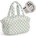 Narwey Travel Toiletry Bag for Women, Checkered Large Makeup Bag, Wide Open Cosmetic Make Up Organizer with Handle, Wet Pocket for Towel, Travel Bag for Toiletries, Brushes, Essentials (Green Checker)
