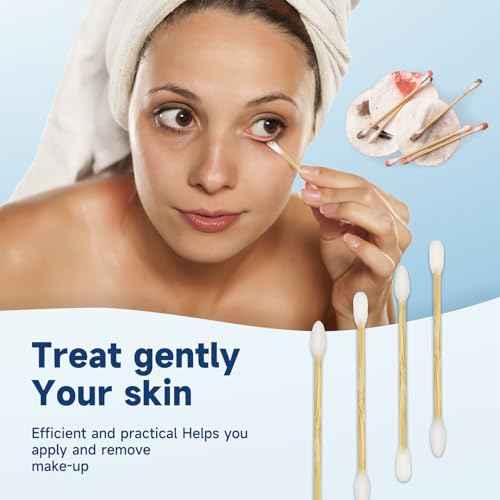 500 Count Cotton Swabs, Bamboo Cotton Swab for Eye Ears Oil Makeup, Lint Free Double Tipped Natural Cotton Buds, Cleaning with Wood Handle Remove Dust and Dirt (Pack of 1))