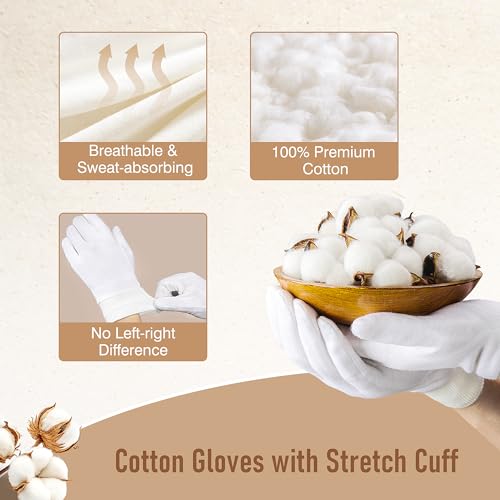 COOLJOB Overnight Moisturizing Cotton Gloves for Dry Hands & Eczema (4 Pairs)