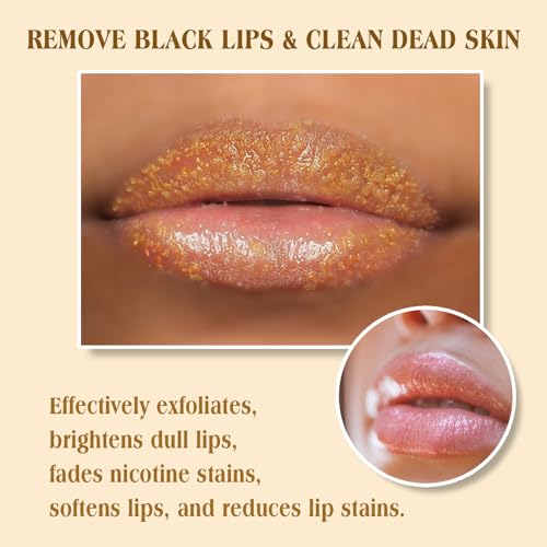 Turmeric Lemon Lip Scrub with Brush - Natural Exfoliator for Dark, Chapped Lips