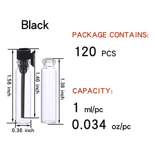 120pcs 1ml Mini Glass Perfume Sample Vials with Black Caps