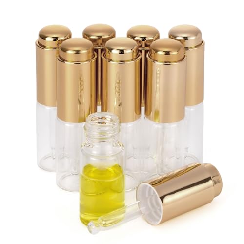 Ellbest 8-Pack 10ml Glass Dropper Bottles with Gold Caps