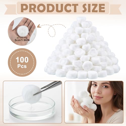 Jumbo Natural Cotton Balls (100 Pack) - 2 Inch Soft Skincare & Makeup Remover
