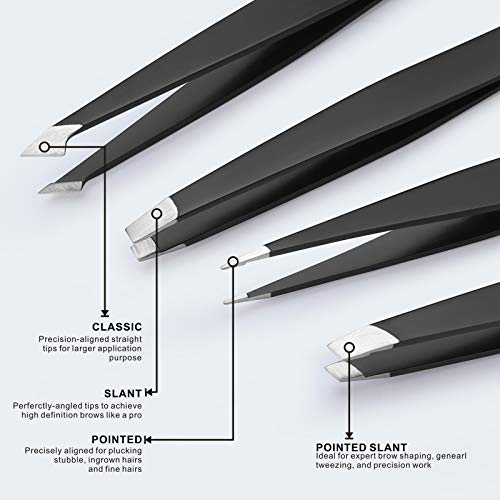 Tomata 4-Piece Stainless Steel Eyebrow Tweezer Set - Precision Slant & Pointed Tips