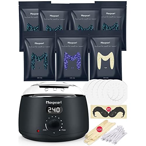 Maxpearl Home Digital Waxing Kit - 7 Packs of Hard Wax Beads for All Over Body Hair Removal + Digital Wax Warmer + Waxing Applicators