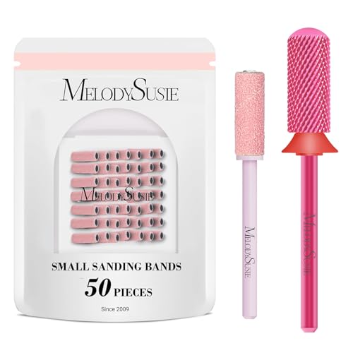 MelodySusie 50 Pcs Nail Drill Bits Small Sanding Bands with 3.1mm Mandrel Bit with Smooth Round Top Small Barrel Carbide Bit