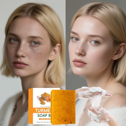 Lemon Turmeric Kojic Soap ? Kojic and Turmeric Soap, Jabon De Curcuma Para Las Manchas, TurmericSoap Bar for Face and Body, Moisturizing Deep Cleansing