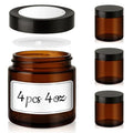 4 oz Amber Glass Jars with Lids, 4 Pack Airtight Cosmetic Containers