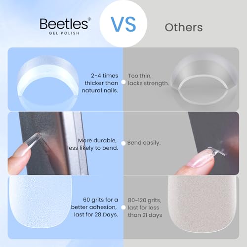 Beetles Medium Square Gel Nail Tips - 576 Pcs, 12 Sizes, Pre-Etched