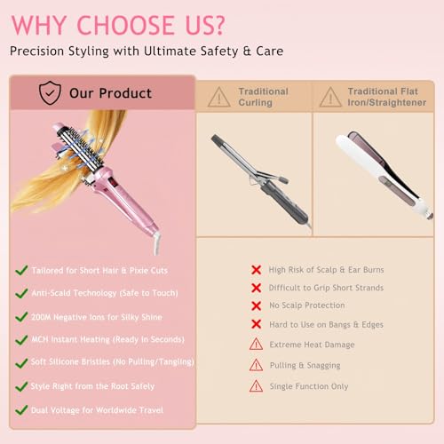 2-in-1 Hair Straightener Brush for Short Hair & Pixie Cuts