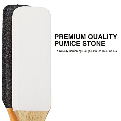 AM 8:00Pumice Stone Foot File, 2 Pack Callus Remover (coarse/fine) for Feet with Wooden Handle, Pedicure Foot Scrubber to Remove Dead Skin, Dry, Rough, Corns Skin Scraper