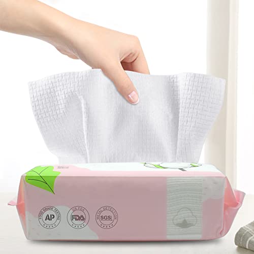 Disposable Face Towel Dry Wipes, 100% Cotton Facial Tissue, Lint Free Facial Cleansing Towels, Super Absorbent Dry and Wet Use for Makeup Removing, Sensitive/Baby Skin (1 Pack-60 Count)