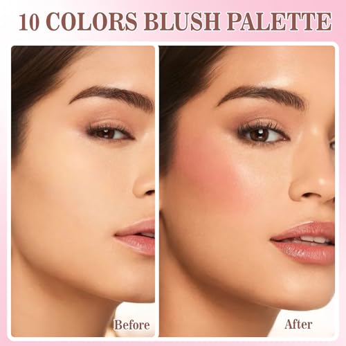 10-Color Blush Palette with Brush – Matte Powder Makeup