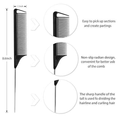 10Packs Rat Tail Comb Hair Clips Set£¬3Pcs Rat Tail Combs£¬Parting Comb and 7Pcs Alligator Styling Sectioning Clips of Professional Hair Salon Quality(Black,Purple,Pink)