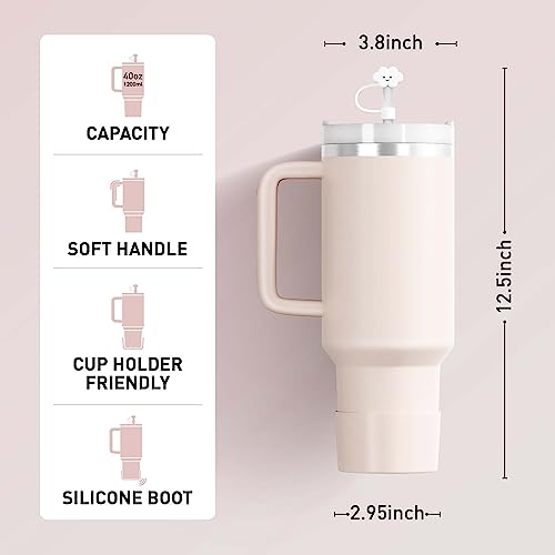 KISSKIND 40 oz tumbler with handle and Straw Lid Leak-proof Silicone Boot Straw Cover Cap Travel Coffee Mug Stainless Steel Water Bottle Insulated Cup for Hot and Cold Beverages Gift Idea