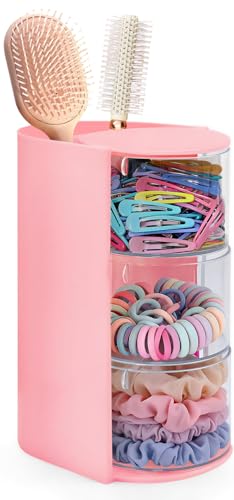 Anyisposs Pink 3-Layer Rotatable Hair & Jewelry Organizer - Modern Vanity Storage