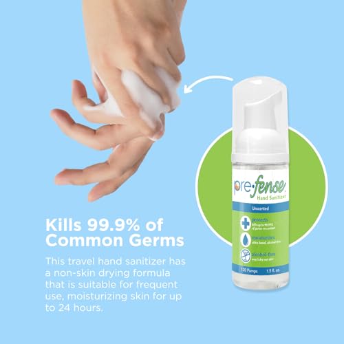 Prefense Alcohol-Free Foaming Hand Sanitizer 1.5 oz Travel Size - 120 Pumps