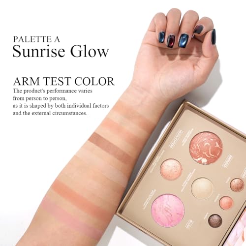 MOOMARTO All-in-One Baked Makeup Palette 3 Eyeshadows, 2 Highlighters, Blush & Bronzer - Travel Friendly 01