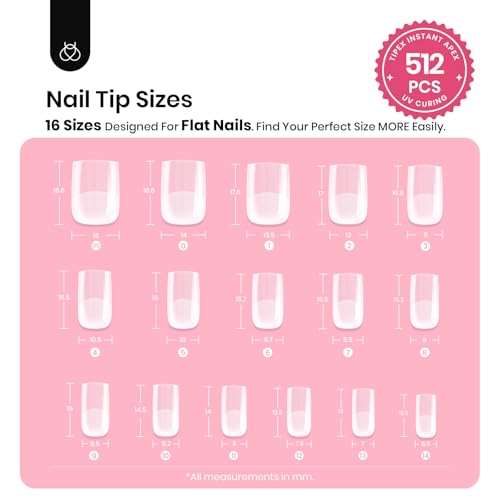 Beetles Tipex Apex Nail Tips - Short Square, 512pcs, 16 Sizes