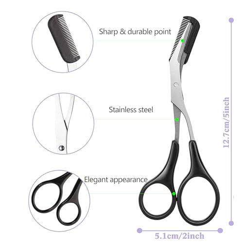 KAJUDA Eyebrow Scissors with Comb - 3PC Stainless Steel Grooming Set